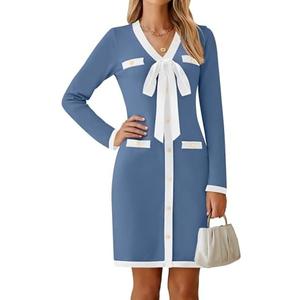 HAEOF Women's 2024 Long Sleeve Mini Sweater Dress Fall Winter Trendy V Neck Elegant Bodycon Formal Party Dresses, Medium