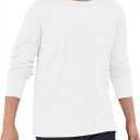 Haloumoning Boys Long Sleeve Shirts Kids Crewneck Oversized Casual Tees Fall Fashion Shirt Tops 5-14 Years (White)