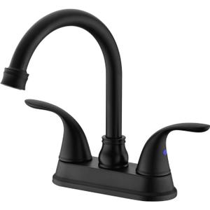Bathroom Faucet Black 4 Inch Centerset for Sink 3 Hole, Bathroom Vanity Faucet 2 Handle 360° Swivel Spout with 2 Water Supply Lines