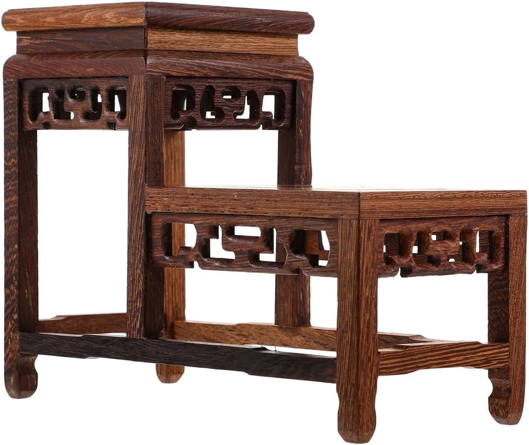 2 Tier Wing Wood Vase Display Stand Asin Vintage Floral Figurine Riser for Vases, Statues, Bonsai, Collectibles, Home Decorative Shelf