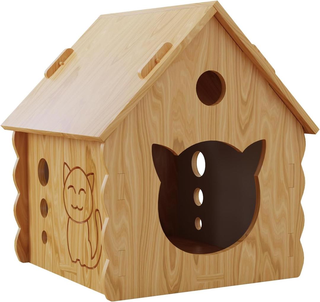 Cat House for Indoor Cats - Modern Wooden Covered Cat Cave BedSturdy & Durable Cat HideawaySmall Pet House and Habitats with Air Vents Warm Cat Cave, Weather-Resistant, DIY Paintable,Easy to install