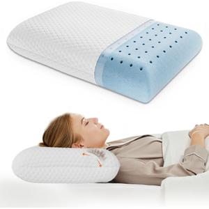 DUMOS Memory Foam Pillows for Sleeping, 1 Pack Bed Pillows for Adults with Washable Cover and Breathable Mesh, Gel Cooling Pillow for Back and Side Sleeper Support, White
