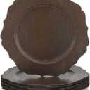 Mifoci 12 Pcs 13" Rustic Brown Wooden Textured Acrylic Chargers Plates with Scalloped Rim Round Faux Wood Chargers for Dinner Plates for Fall Thanksgiving Day Wedding Party Table Decor