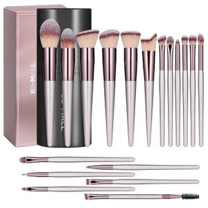 BS-MALL Makeup Brush Set 18 Pcs Professional Foundation Powder Concealers Eyeshadow Blush Synthetic Makeup Brushes with Labeled instruction Black Case Upgraded Version