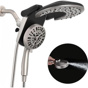 Rain Shower Head with Handheld: Foldable High Pressure Shower Heads with Handheld Spray Combo, 9 Spray Settings/Modes Hand Held Showerhead Dual Rainfall Shower Head Built-in Magnetic Docking and Jets
