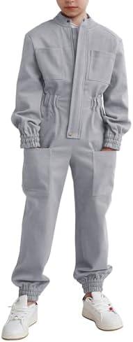 Haloumoning Kids Coveralls Boys Long Sleeve Jumpsuit Zip Up Flight Suit with Pockets, 5-14 Years 140