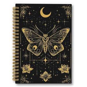 laveliabel Gothic Witchy Butterfly Spiral Notebook, Mystical Celestial Moth Journaling Notebooks, Aesthetic Moon Floral Goth College Ruled Spiral Notebook for School Office Supplies, 5.5x8.3 Inches