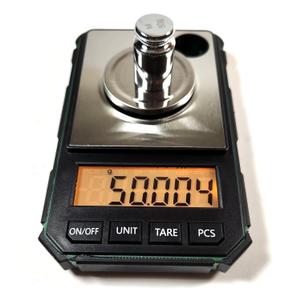 Precision Milligram Digital Scale 50g x 0.001g with 50g Calibration Weight, Reloading Scale, Jewelry, Medicine Powder, Batteries Included, Black / Green