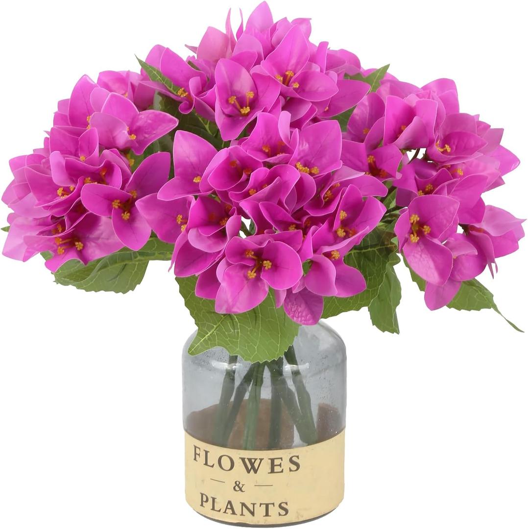 6PCS Fuchsia Flowers Artificial Bougainvillea Real Touch Fake Bougainvillea Faux Flowers with Stems for Wedding Party Home Indoor and Outdoor Table Centerpieces Decor (Fuchsia)