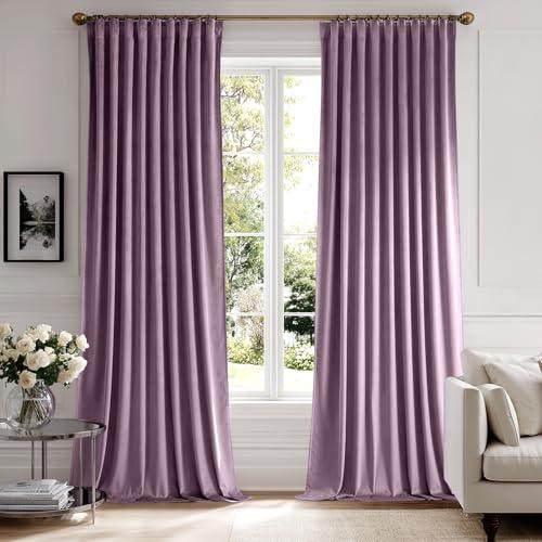MIULEE Lavender Velvet Curtains 108 inches 2 Panels - Luxury Room Darkening Window Drapes for Bedroom Living Room Thermal Insulated Super Soft Extra Long, Back Tab Rod Pocket Pinch Pleated, Purple