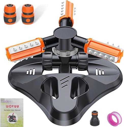 WOVUU Garden Sprinkler,Upgrade Lawn Sprinklers Automatic 360 Degree Rotating Irrigation Grass Water Sprayer System,Garden Hose Sprinkler for Yard/Built in 36 Units Angle Spray Nozzles(Orange)-1Pack