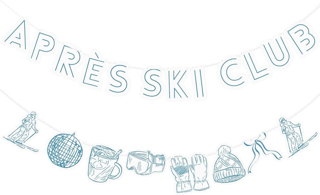 Epakh 2 Pcs Apres Ski Party Decorations Blue Banner Flag Accessories 98.4 Inches for Winter Apres Ski Club Themed Bridal Shower Bachelorette Party Decor