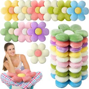Sratte 10 Pcs Flower Shaped Throw Pillows Cute Daisy Flower Seating Cushions for Adults Reading Leisure Comfortable Home Bedroom Sofa Chair Couch Decor(15.75 Inches)