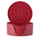 Colinda Silicone Coasters - Set of 6 with Holder, Non-Slip Cup Mats for Hot and Cold Drinks, Decorative Designs, Gift Ready Packaging,Merlot Red