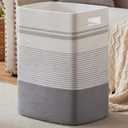 Laundry Hamper, Large Woven Rope Tall Laundry Basket with Handles, 22" X 17" X 13", Decorative Storage Basket for Clothes and Blankets in Living room, Bedroom, Grey & White (80L)