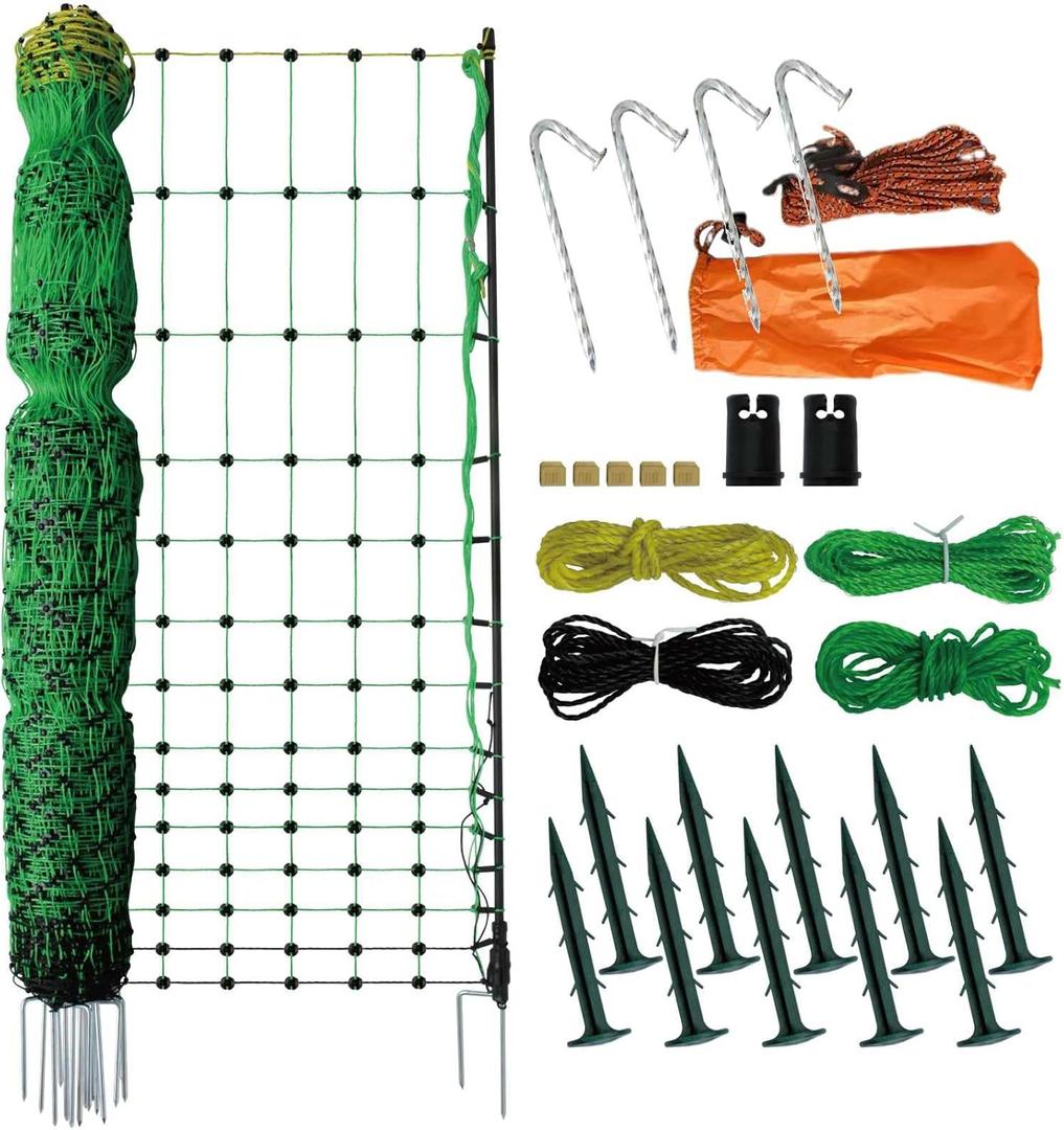 1 Pack Premium Portable Pre-Assembled Poultry Netting Electric Fence 47.3" x 98.5', Green,Utility Portable Mesh for Chickens, Ducks,Geese,Rabbits,Used in Backyards,Farms,and Ranches