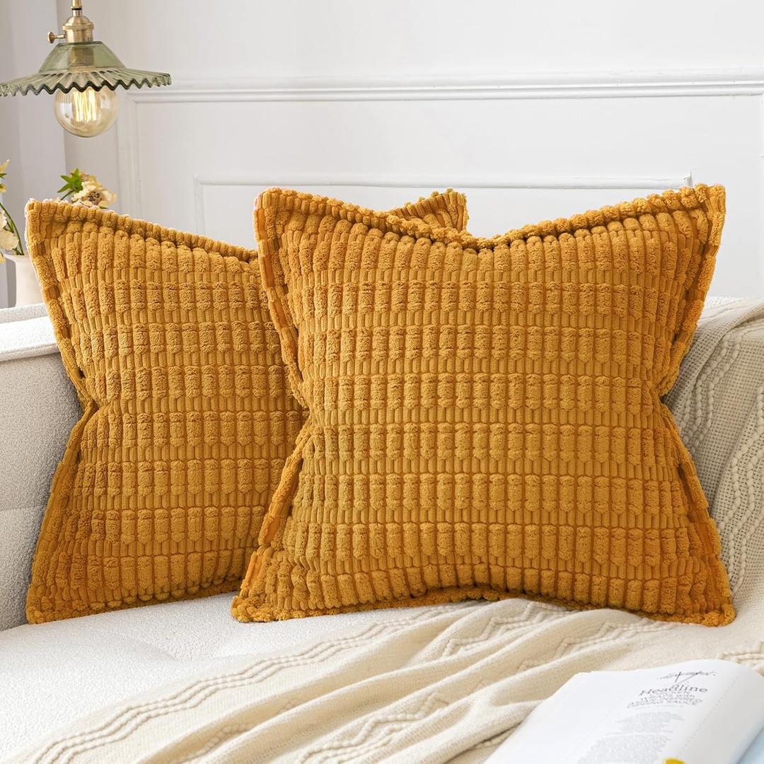 MIULEE Gold Yellow Corduroy Decorative Throw Pillow Covers Pack of 2 Soft Striped Pillows Pillowcases with Broad Edge Winter Modern Boho Home Decor for Couch Sofa Bed 18x18 Inch MIULEE Gold Yellow Corduroy Decorative Throw Pillow Covers Pack of 2 Soft Striped Pillows Pillowcases with Broad Edge Winter Modern Boho Home Decor for Couch Sofa Bed 18x18 Inch