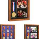 IHEIPYE Medal Display Shadow Box - Single Medal Display case - Perfect Medal Display for Runners, Marathon, Race Winner,Soccer, Gymnastics & All Sports Walnut,12x12