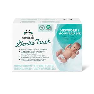 Amazon Brand - Mama Bear Gentle Touch Diapers, Hypoallergenic, Newborn, 60 Count (2 Pack of 30), White