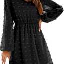 Womens Fashion A Line Skirt Ruffle V Neck Casual Loose Short Solid Color Dress Plus Size Tunic Dress, 3XL