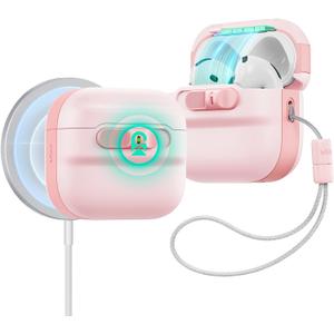 ESR for AirPods 4 Case, Compatible with AirPods 4 Generation Case (2024)(USB-C), MagSafe Compatible, Magnetic Lid Lock, Drop-Proof Protection Cover with Lanyard, Pulse Series,Pink
