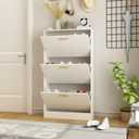 Narrow Shoe Storage Cabinet, Shoe Cabinet for Entryway with 3 Flip Drawers, Wood Hidden Shoe Rack with Doors, Freestanding Shoe Organizer Cabinet for Hallway, White