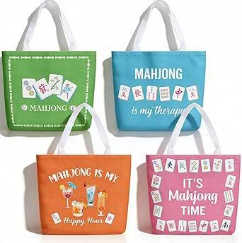 Hillban 4 Pcs Mahjong Tote Bag Set Mahjong Gifts for Women Mah Jong Tiles Bag Gifts for Mah Jong Players Friend Mom Grandma Lucky Birthday New Year