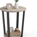 VASAGLE Round Side End Table, 2-Tier Accent Bedside Table with Storage Shelf, Easy Assembly, Nightstand for Small Spaces, Living Room, Bedroom, Heather Greige and Ink Black ULET057B02