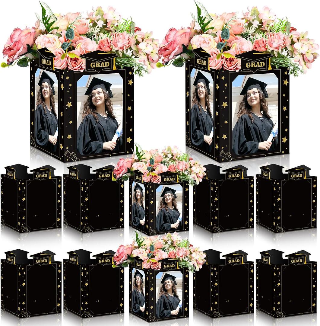 Spiareal 6 Pcs Graduation Photo Centerpieces for Table Class of 2026 Graduation Decorations 6 Inch Picture Display Frame Hollow Picture Props Box for 2026 Congrats Grad Party Favors(Black)