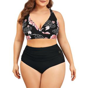 American Trends Womens Plus Size Bikini Two Piece Swimsuits Tummy Control Bathing Suits High Waisted Bikini Swimwear, XXL