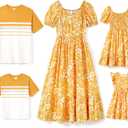 PATPAT Family Matching Summer Outfits, Mommy and Me Matching Shirts Dresses Paisley Print Matching Dresses for Family (9-10 Years, Yellow Paisley Floral)