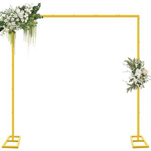 8FT x 8FT Heavy Duty Backdrop Stand Kit - Gold Portable Adjustable Stand,Square Metal Arch Party Frame for Wedding/Baby Shower/Birthday Parties/Banquet