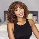 Highlight Human Hair Wig with Bangs Short Curly Bob Wig Human Hair with Bangs Jerry Curl Glueless Bob Wig Water Wave None Lace Front Brazilian Hair Wigs for Black Women P4/27 12 Inch