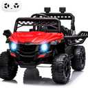 Kids Ride On UTV with Remote Control, 12V Kids Powered Wheels Electric Vehicle Toys with Spring Suspension,FM,LED Lights,AUX Port,Music,USB, Red