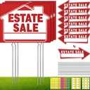 14Pcs Estate Sale Signs,17" x 13",Estate Sale Arrows Yard Sign Double Sided wth Metal Stake, Yard Sale Pricing Stickers,Directional Arrows & Fluorescent Neon Stickers