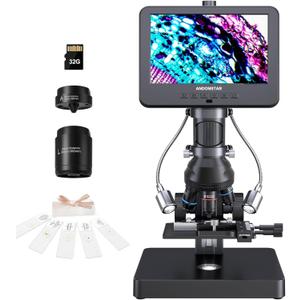 Andonstar AD266S 20X-5000X HDMI Digital Microscope, 5 Lens 2160P UHD Video Record, 7'' LCD Microscope for Adults Kids, Home Lab Biological Kit with Slides, Coin Full View