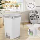 Small Bathroom Trash Can with Lid and 3 Rolls Trash Bags, Step Pedal Wastebasket Plastic Garbage Can with Pop-Up Lid 2.6 Gallon Bin for Kitchen, Bedroom, Office, Dorm, Laundry, Toilet, Rv, White