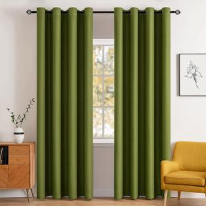 MIULEE Blackout Curtains for Bedroom Living Room Thermal Insulated Room Darkening Grommet Top Solid Light Blocking Drapery Set of 2 Window Panels 52 x 72 Inches Olive Green