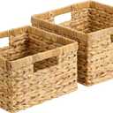 StorageWorks Wicker Storage Basket, Water Hyacinth Basket for Organizing, Decorative Water Hyacinth Storage Baskets, Set of 2, Large and Small (11"L x 11"W x 7"H + 9"L x 9"W x 6"H)