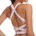 Romansong Strappy Yoga Sports Bras for Women Padded Criss-Cross Back Tank Tops (Large, Light Pink)