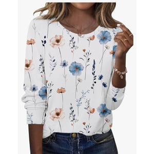 Zeagoo Tops for Women Dressy Crewneck Long Sleeve Shirts Lightweight Basic Tee Business Casual Outfits, M