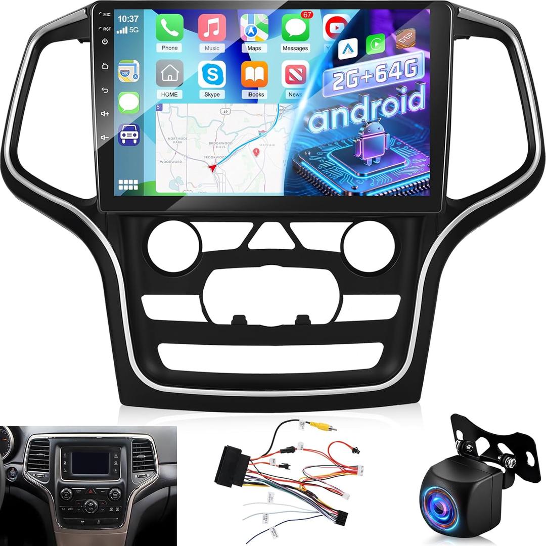 [2+64G] Car Stereo for Jeep Grand Cherokee 2014-2020 - Wireless Carplay & Android Auto, 10.1 Inch Touch Screen Android Radio - WiFi/EQ/GPS/Split Screen/Voice Control/SWC + AHD Rear View Camera