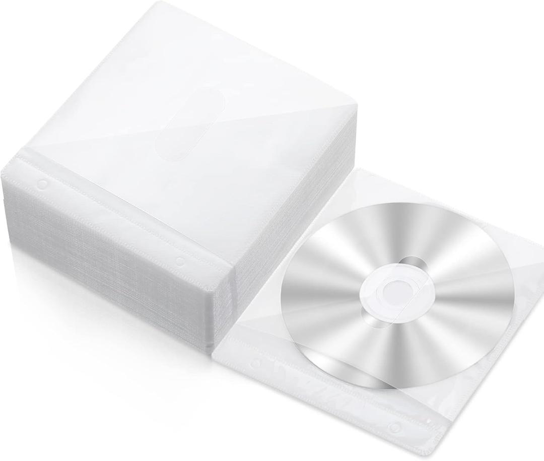 Harloon 100 Pack DVD Sleeves Covers Double Sided Refill Plastic Storage Sleeve for Blank Storage Binders Clear Disc Holder Cases for Protection Replacement(White)