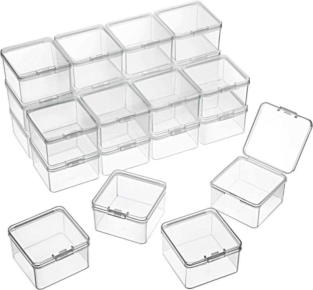 SATINIOR 24 Packs Small Clear Plastic Beads Storage Containers Box with Hinged Lid for Storage of Small Items, Crafts, Jewelry, Hardware (2.48 x 2.48 x 1.57 Inches)