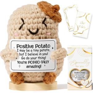 7 x Emotional Support Crochet Positive Potato Inspirational Cheer Gifts for Women,Handmade Positive Crochet Gift Thank You Birthday Mothers Day Teacher Appreciation Gifts for Coworker Nurse Mom Friend