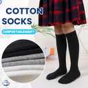 Kids Knee High Socks Boy Girls Cotton School Uniform Breathable Casual Sports Socks 3 Pairs (Black/White/Gray)