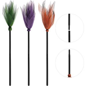 3 Pcs Halloween Witch Broom Plastic Witch Broomstick Broom Cosplay Props for Halloween Costume Haunted House Decoration, Masquerade Show Dress Up Party Supplies (Green, Purple, Orange)