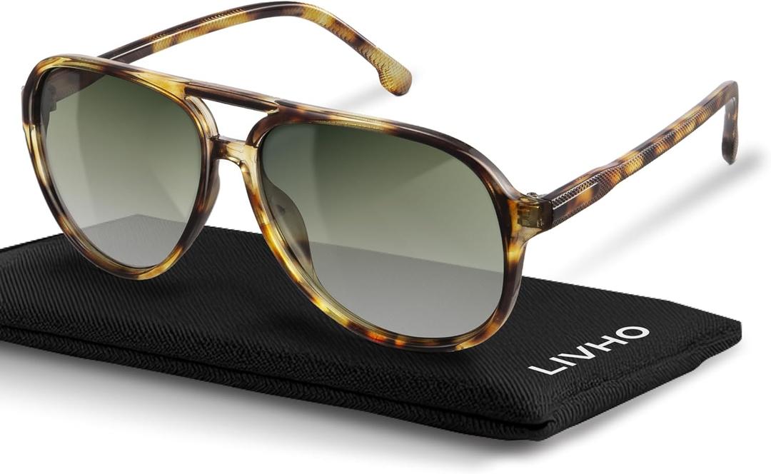 livho Trendy Polarized Aviator Sunglasses Women Men, Retro Sun Glasses for Women Men 2025, Oversized UV Protection Shades (Olive Tortoise/Gradient Green)