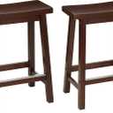 Amazon Basics Solid Wood Saddle-Seat Counter Height Bar Stools for Kitchen Island with Footrest, 24-Inch Height, Walnut, Set of 2
