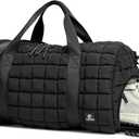 FODOKO Quilted Duffel Bag for Women, Puffer Gym Duffle with Shoe Compartment, Lightweight Large Crossbody Sport Bag Travel Tote, Black